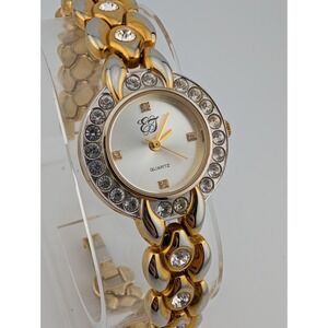 Elizabeth Taylor Watch Women 26mm Gold Case‎ Rhinestones 7.25" Band- New Battery